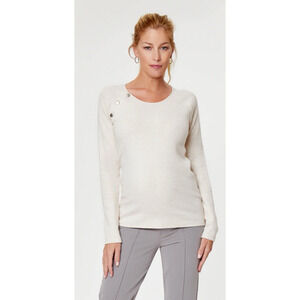 Stowaway Collection Sm Raglan Snap Maternity Nursing Sweater‎ Long Sleeve Cream